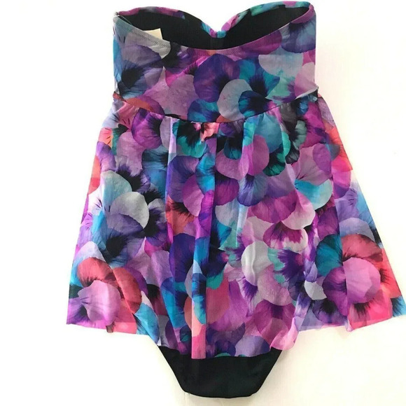 Gottex One Piece Multicolor Floral Flyaway Bandeau Style one piece Swimsuit sz 8 - Picture 4 of 10